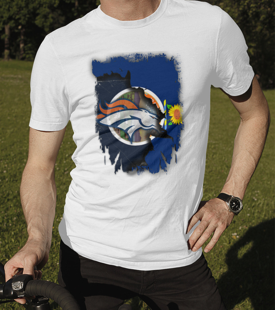 Kansas Sunflower With Broncos Logo Together T-Shirt