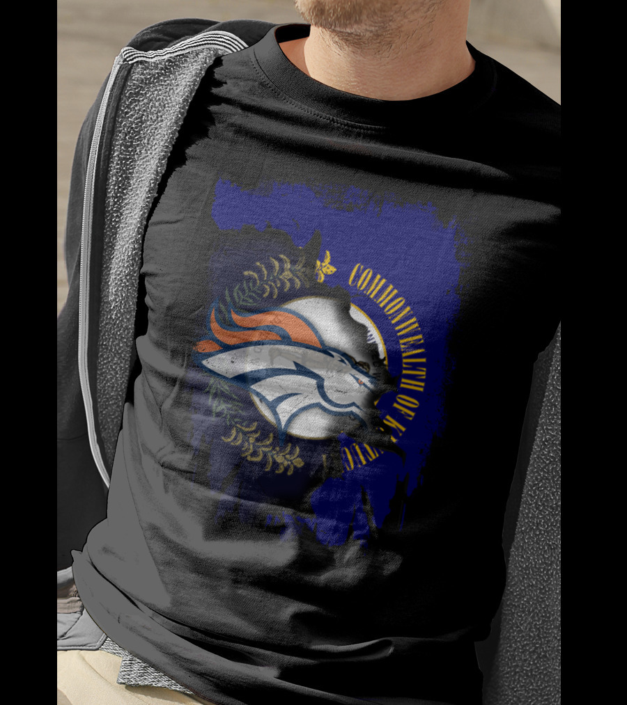 Commonwealth Of Kentucky With Broncos Logo Fusion T-Shirt