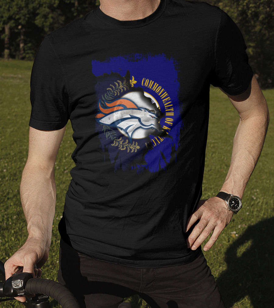 Commonwealth Of Kentucky With Broncos Logo Fusion T-Shirt
