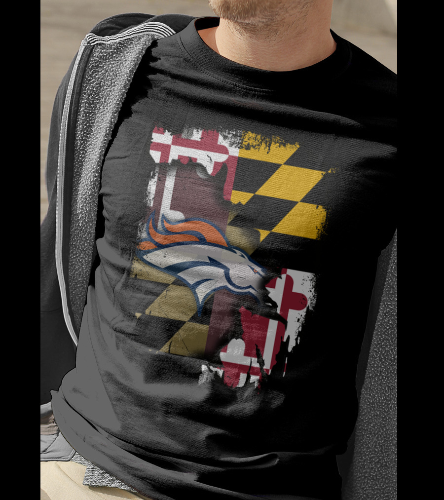 Maryland State Flag With Broncos Logo Together T-Shirt