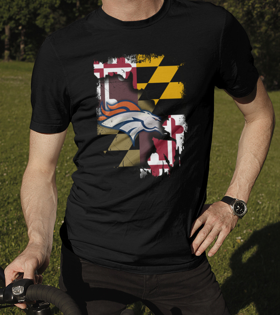 Maryland State Flag With Broncos Logo Together T-Shirt