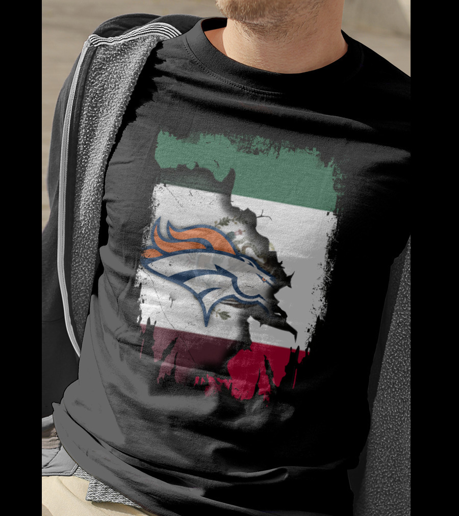 Mexico Flag With Broncos Logo Together T-Shirt