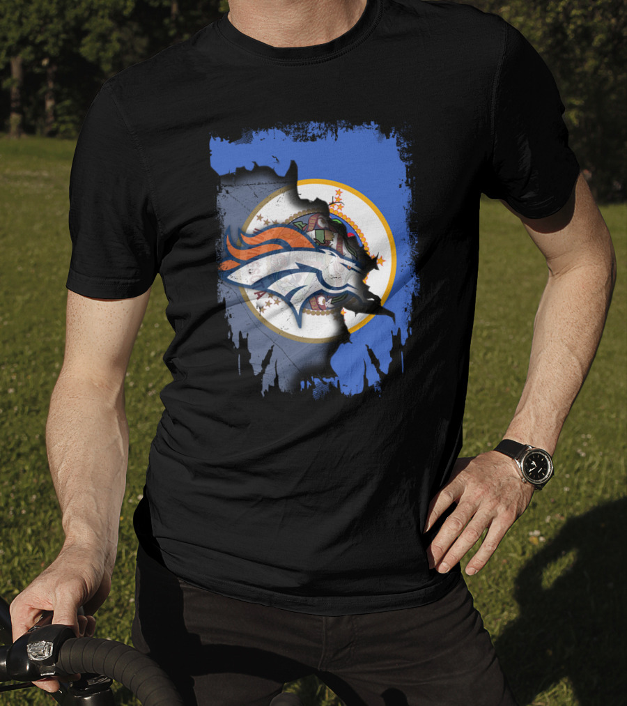 Minnesota State With Broncos Logo Fusion T-Shirt