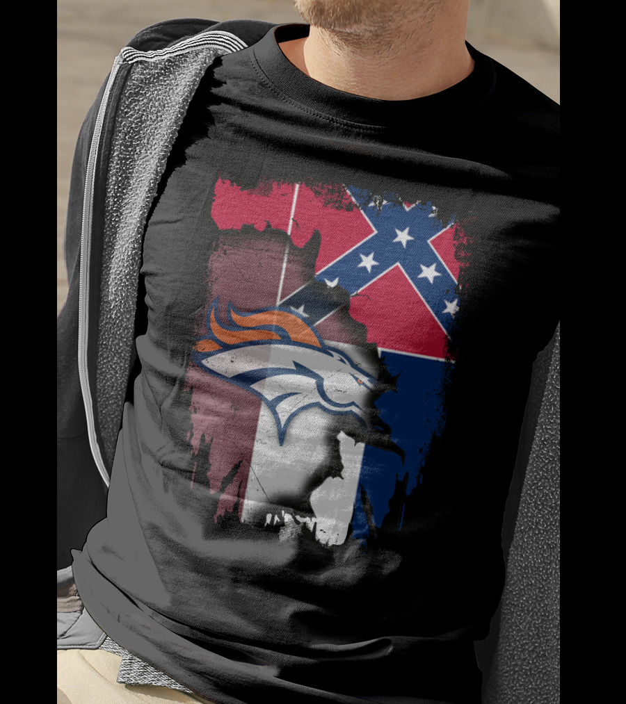 Together Mississippi With Broncos Flag Fusion T-Shirt