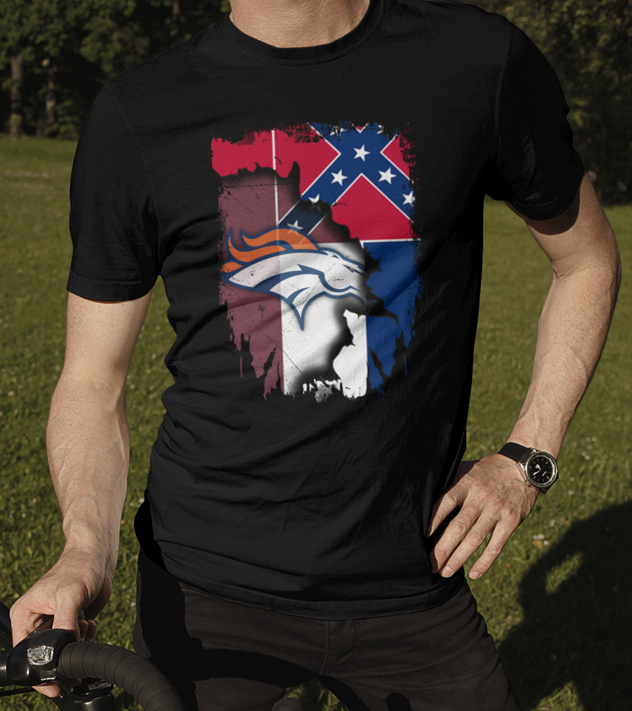 Together Mississippi With Broncos Flag Fusion T-Shirt