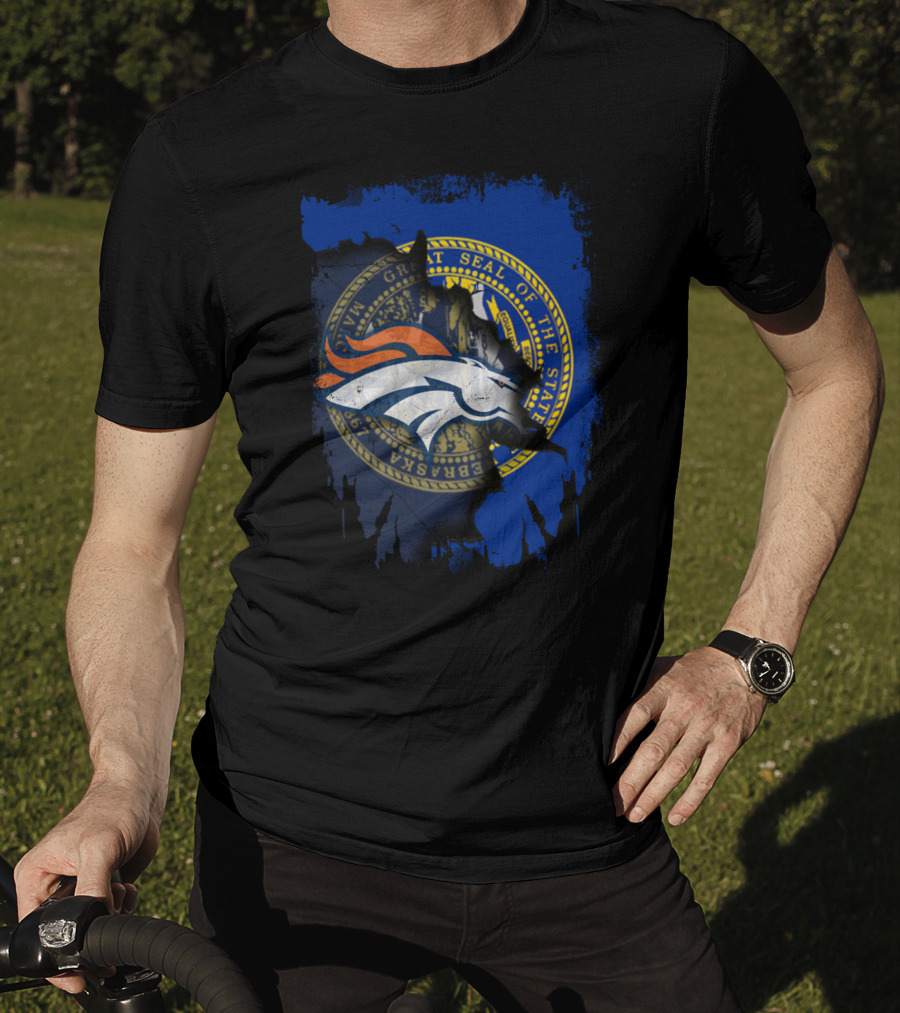 Nebraska State Seal With Broncos NFL T-Shirt