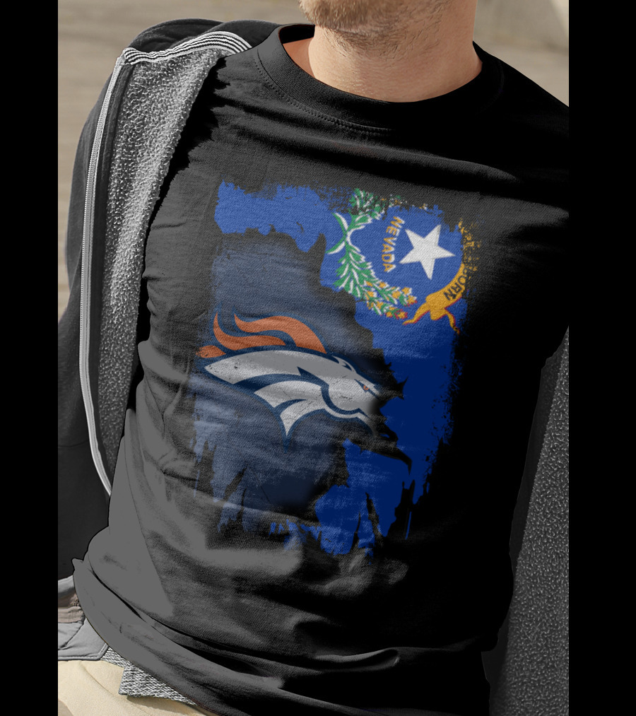 Nevada Proud With Broncos Spirit And State Flag T-Shirt