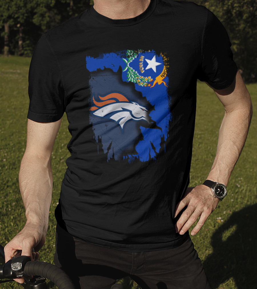 Nevada Proud With Broncos Spirit And State Flag T-Shirt
