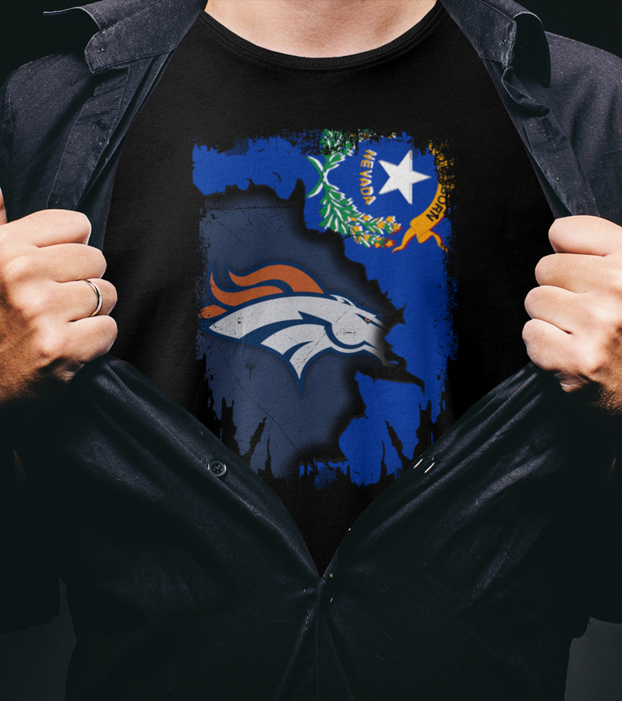 Nevada Proud With Broncos Spirit And State Flag T-Shirt