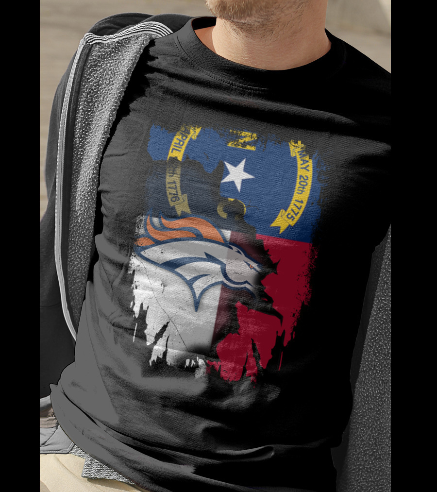 North Carolina State Flag With Broncos Emblem T-Shirt