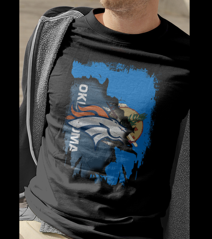 Oklahoma Flag With Denver Broncos Logo Integration T-Shirt