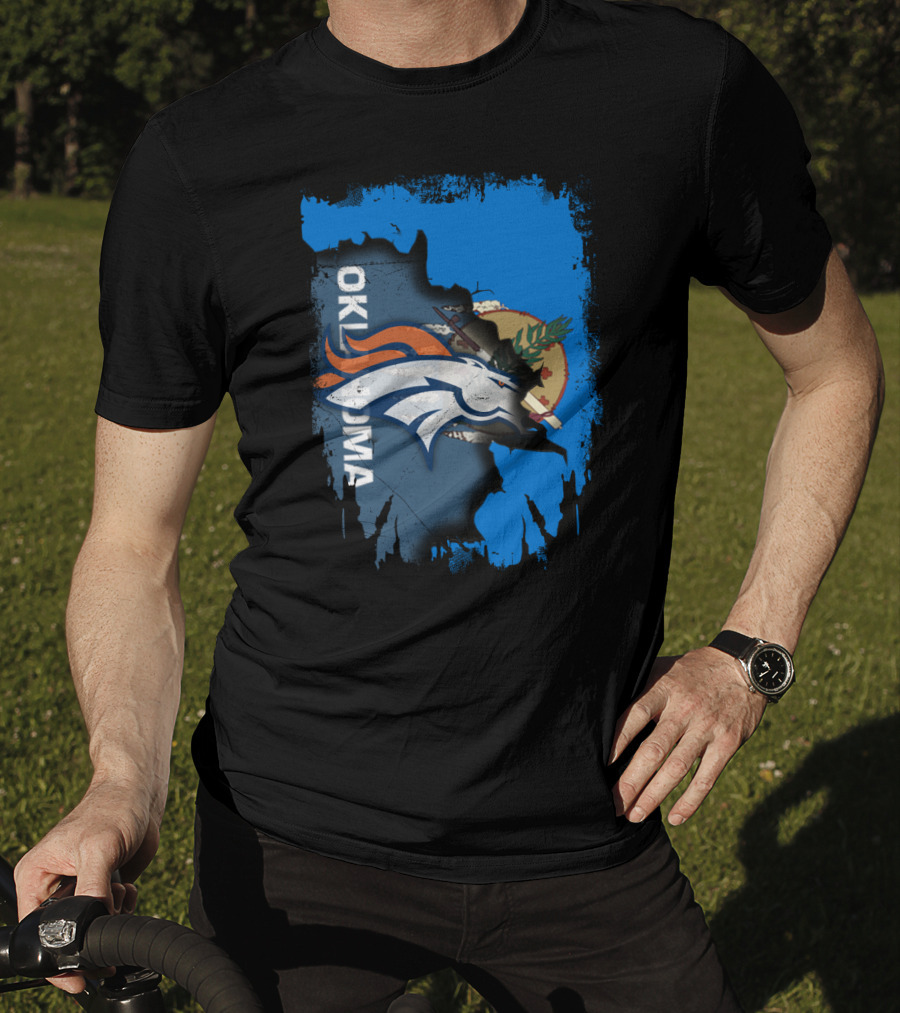 Oklahoma Flag With Denver Broncos Logo Integration T-Shirt
