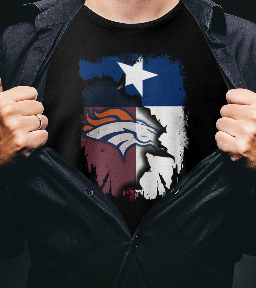 Together Texas Denver Broncos Texas Flag T-Shirt