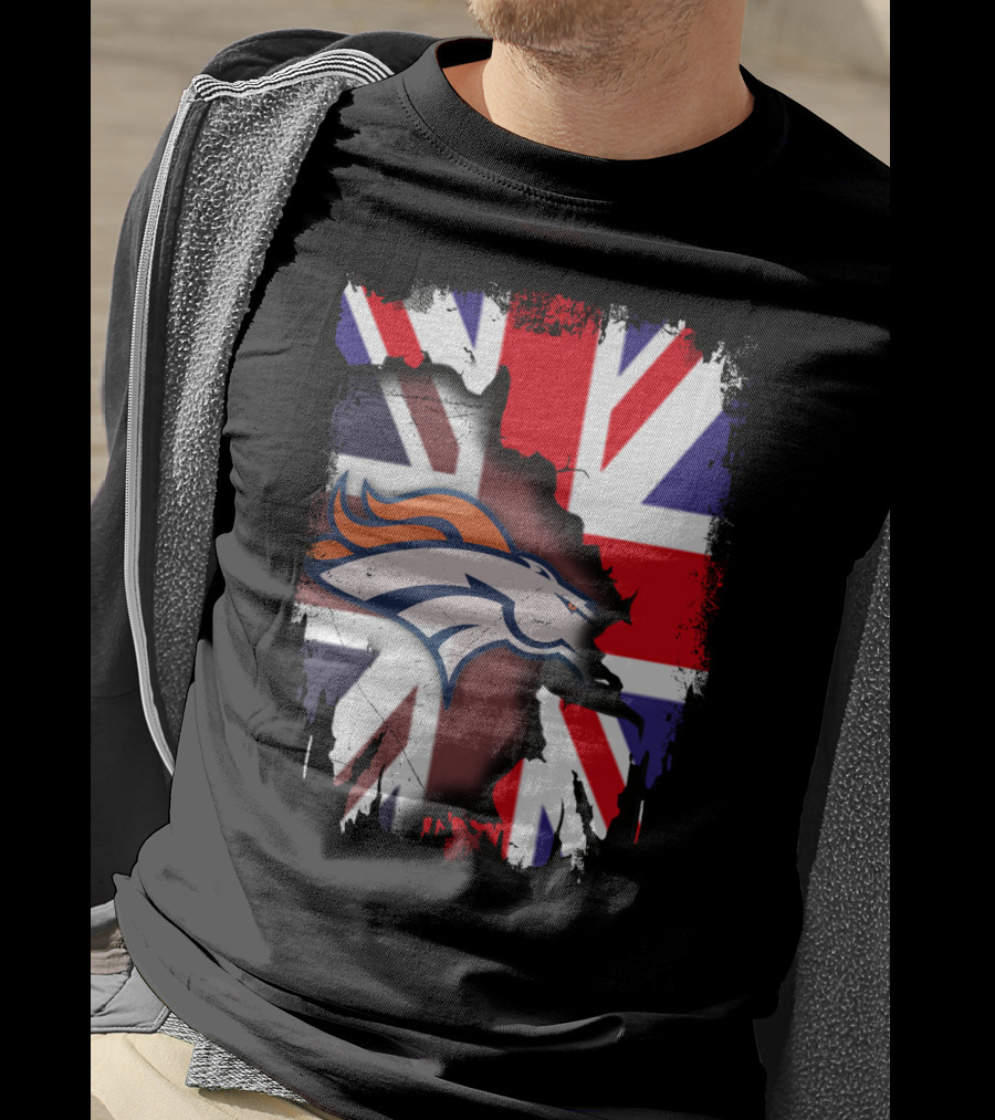 United Kingdom Flag With Broncos Logo Fusion T-Shirt