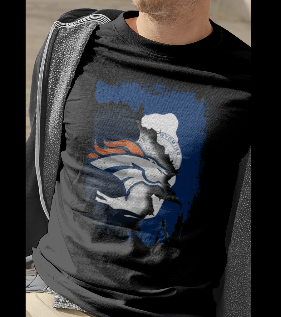 Wyoming United With Denver Broncos Iconic Emblem T-Shirt