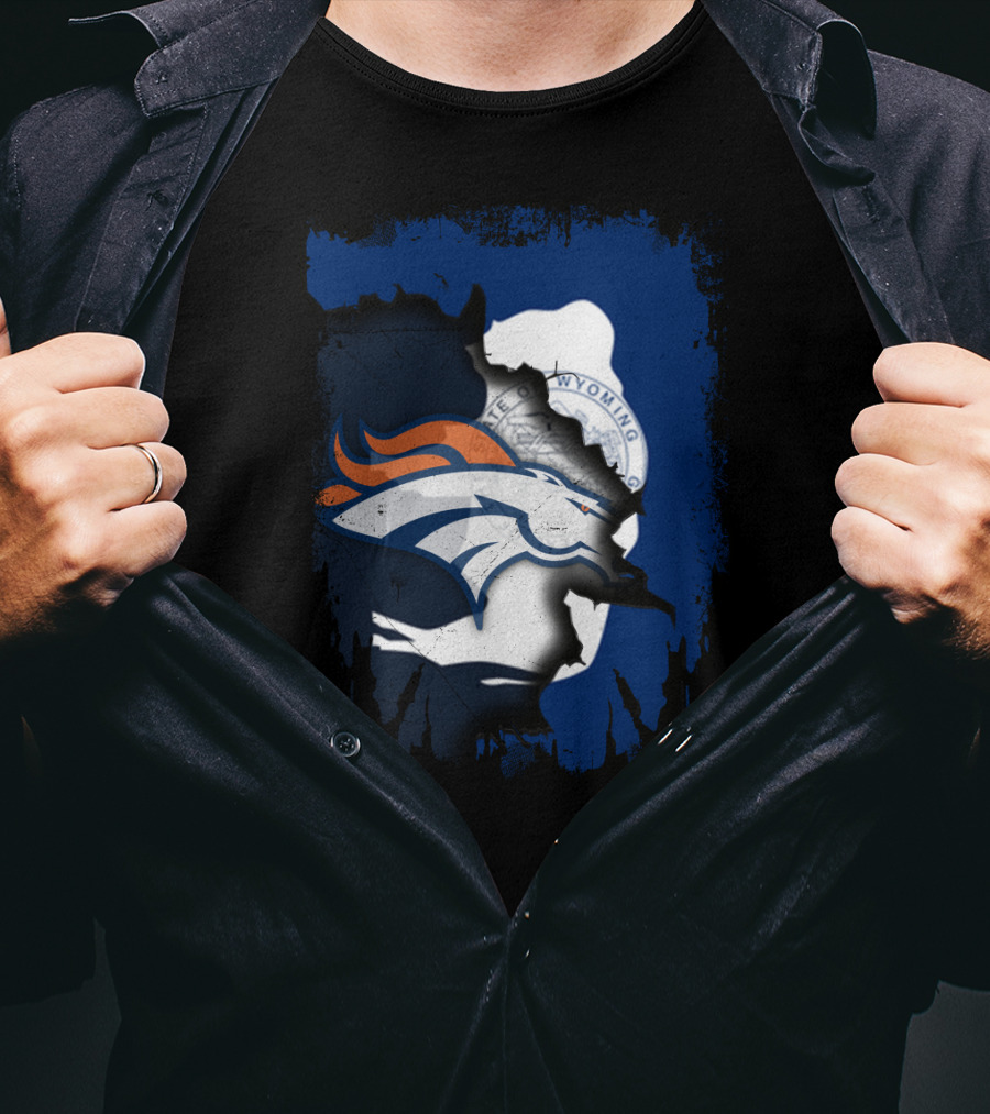 Wyoming United With Denver Broncos Iconic Emblem T-Shirt