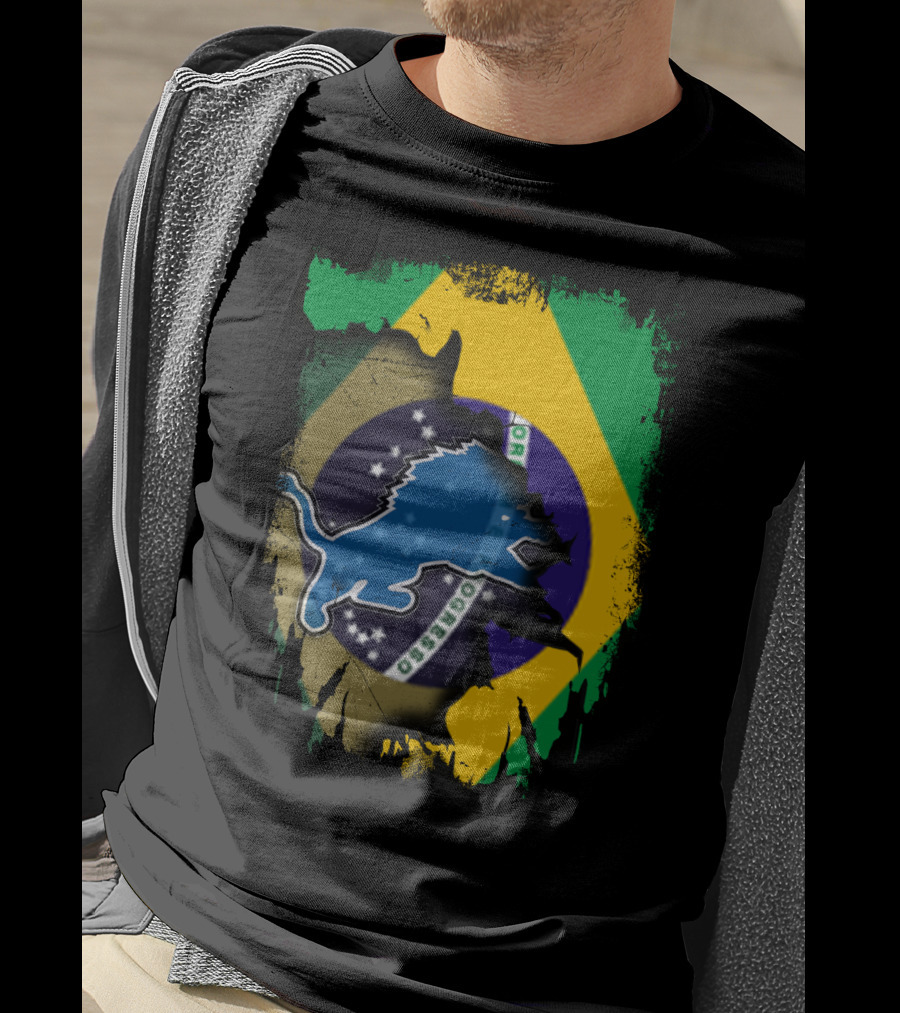 Brazilian Flag Blended With Blue Lion T-Shirt