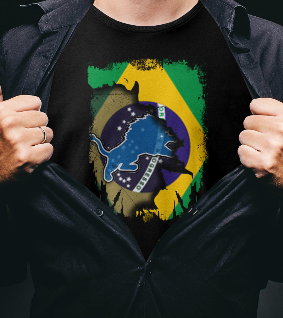 Brazilian Flag Blended With Blue Lion T-Shirt