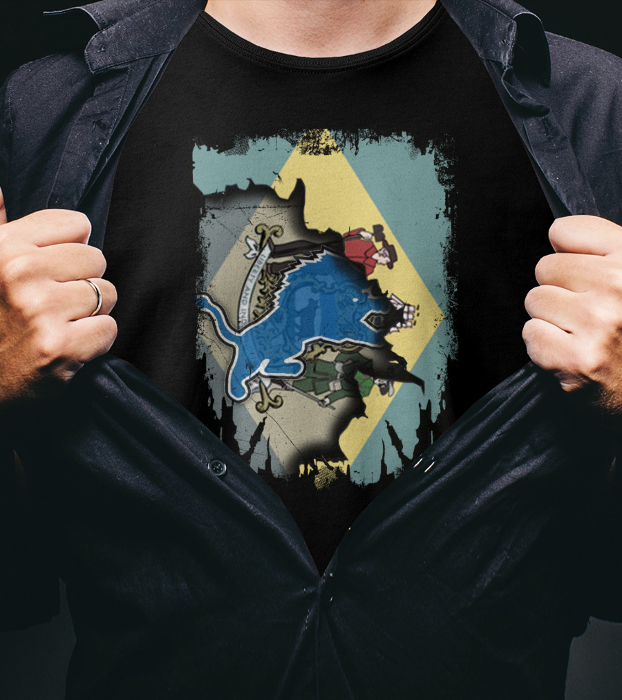 Delaware State Crest With Blue Lions And Tri-Color Background T-Shirt