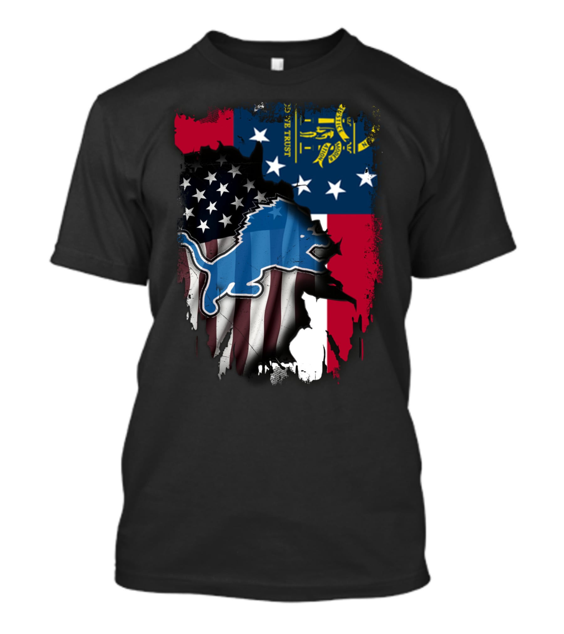 Together Georgia Detroit Lions American Flag Overlay T-Shirt
