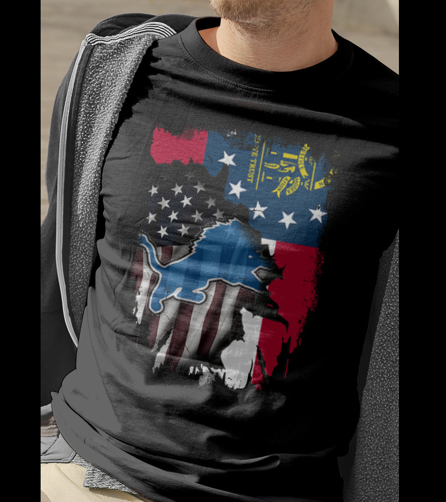 Together Georgia Detroit Lions American Flag Overlay T-Shirt