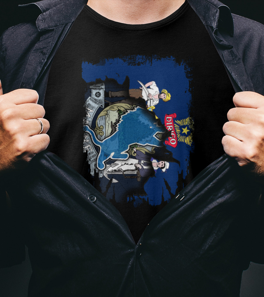 Together Maine Lions Dirigo Blue Map Flag Emblem T-Shirt