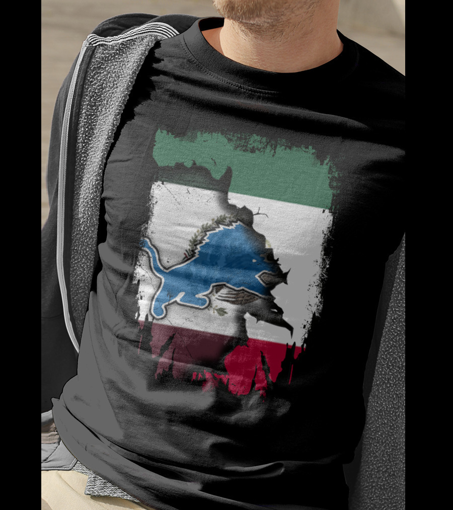 Together Mexico Detroit Lions Flag Fusion T-Shirt