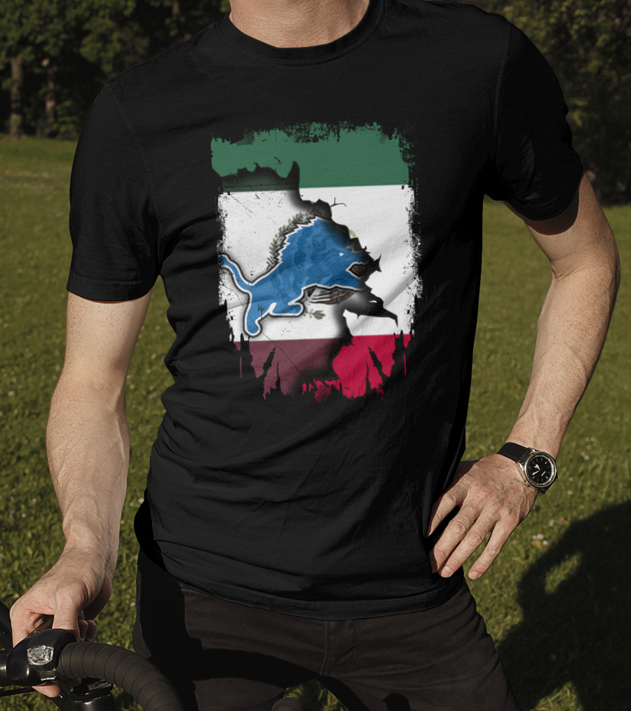 Together Mexico Detroit Lions Flag Fusion T-Shirt