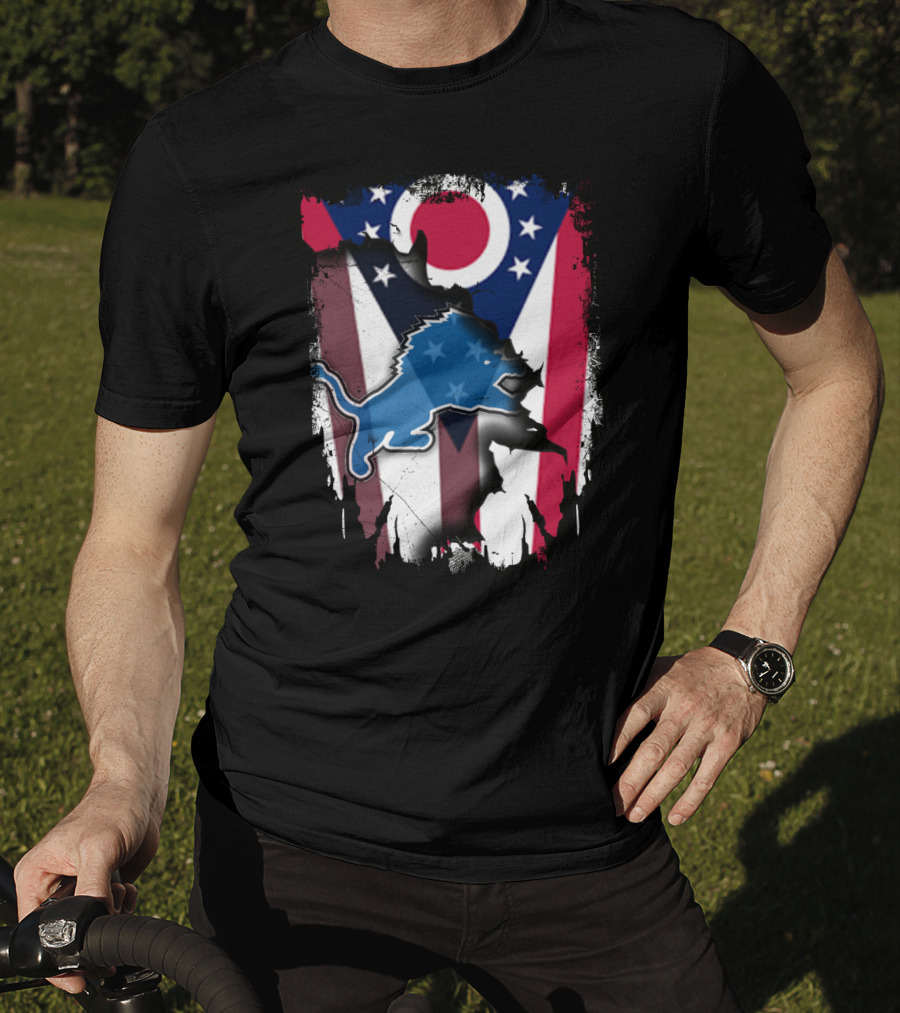 Ohio Flag With Detroit Lions Star-Spangled T-Shirt