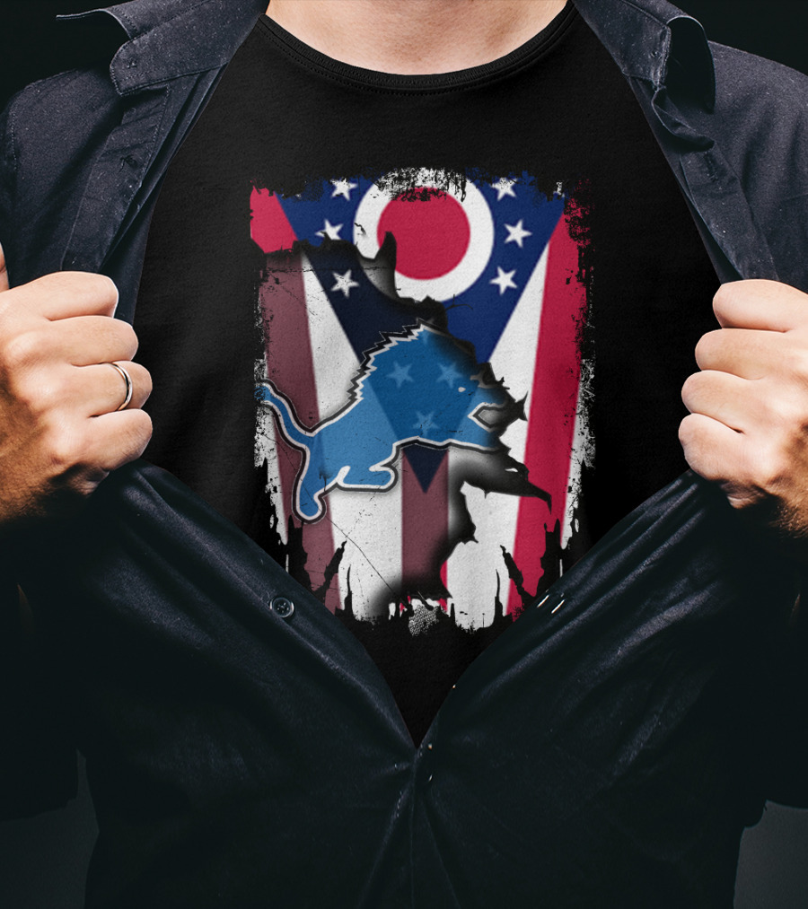 Ohio Flag With Detroit Lions Star-Spangled T-Shirt