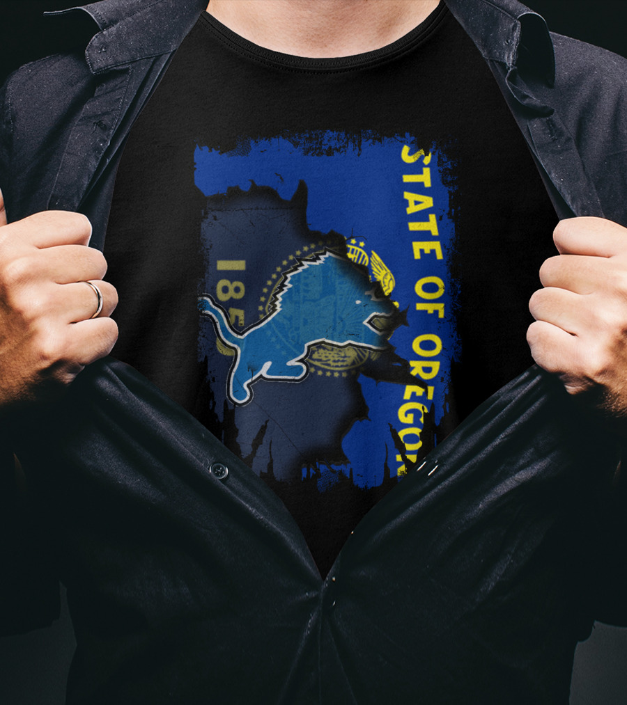State Of Oregon 1859 With Detroit Lions Mashup T-Shirt