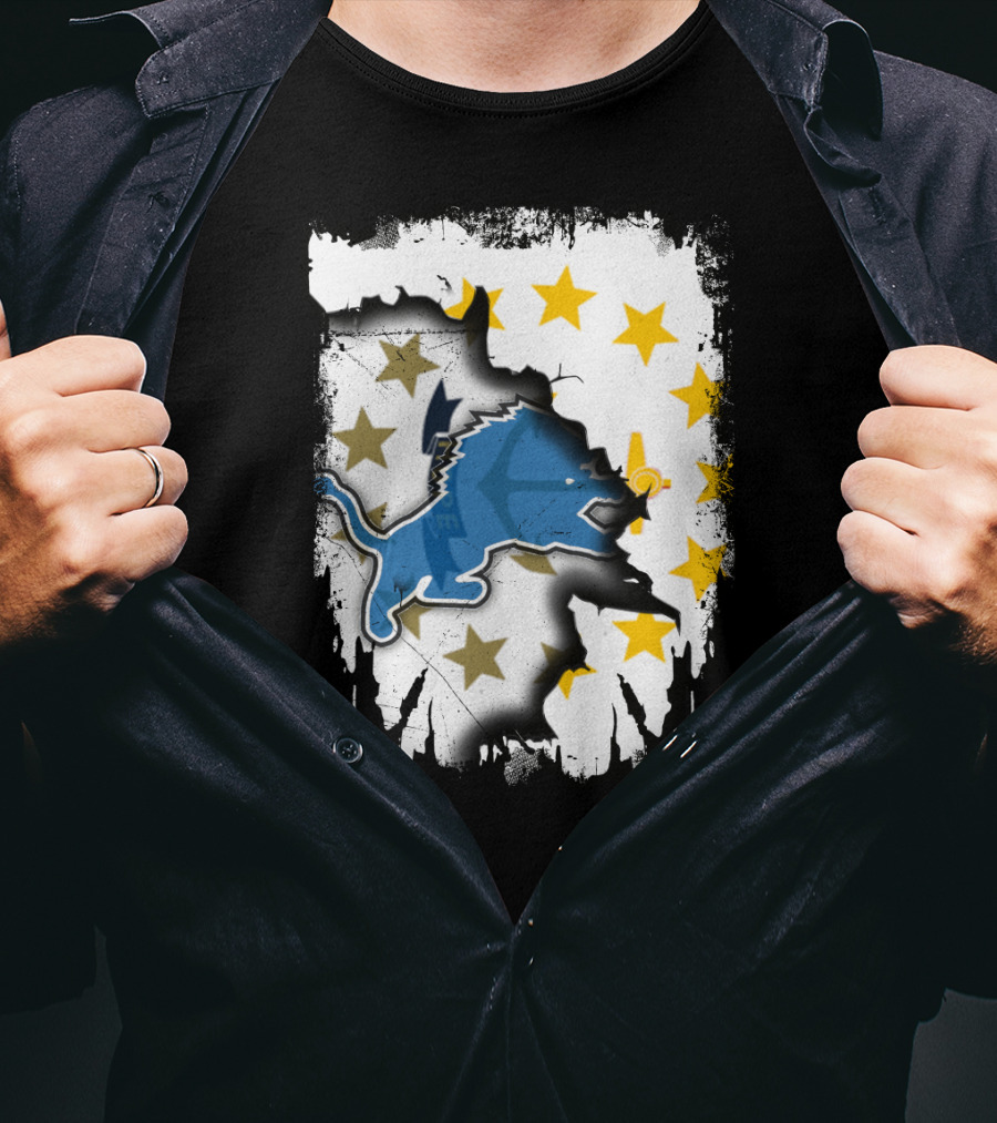 Together Rhode Island With Detroit Lions Stars T-Shirt