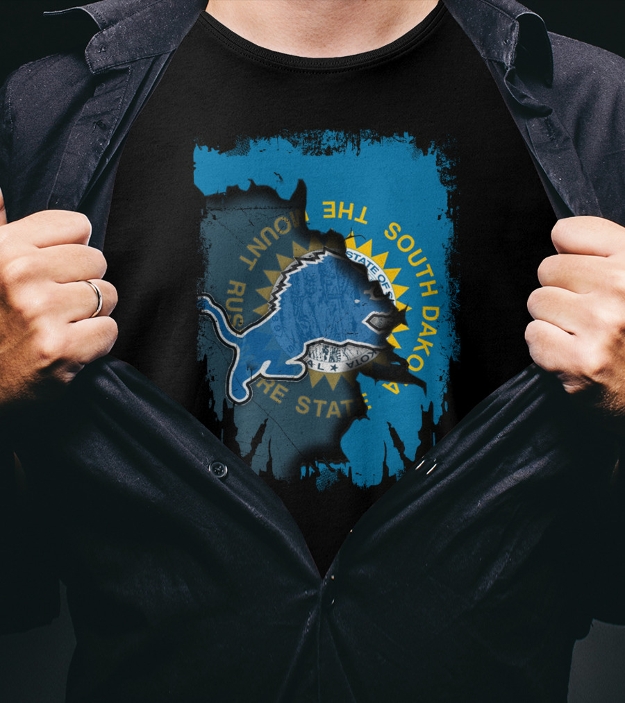 South Dakota With Detroit Lions State Pride T-Shirt