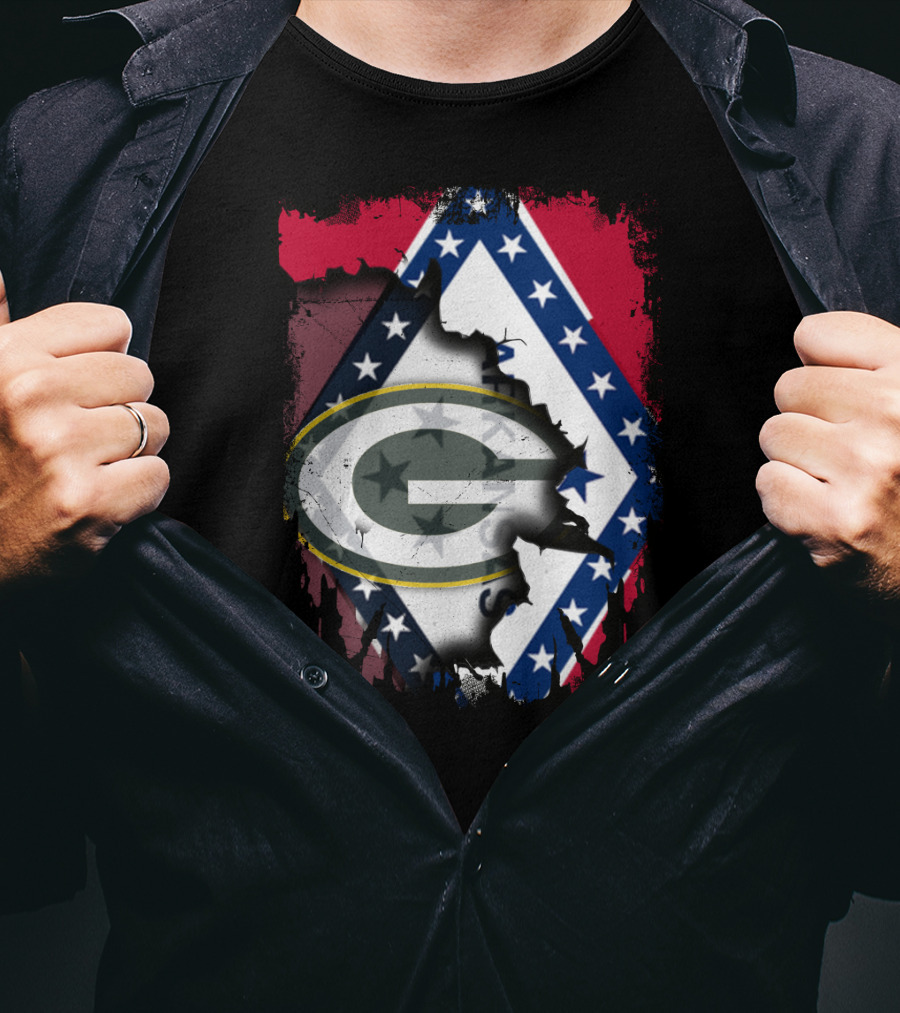 Together Arkansas Green Bay Packers Flag Fusion T-Shirt