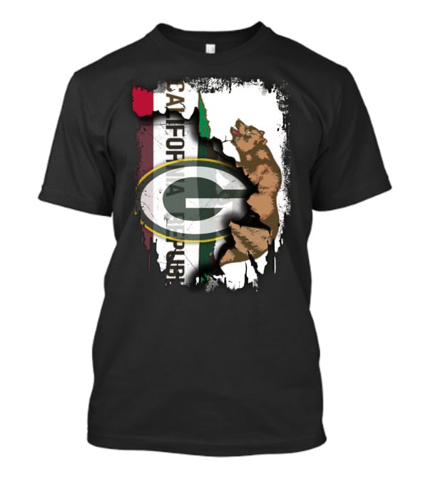 California Republic With Green Bay Packers Logo And Bear T-Shirt