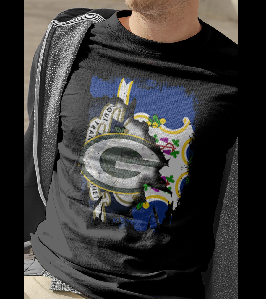 Connecticut Pride With Green Bay Packers Logo Fusion T-Shirt