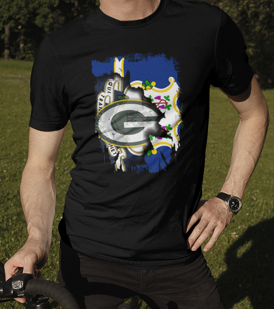 Connecticut Pride With Green Bay Packers Logo Fusion T-Shirt