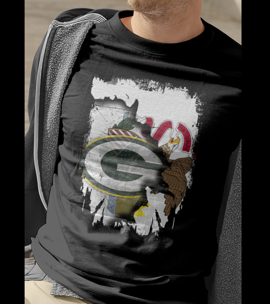 Illinois State Flag Blended With Green Bay Packers T-Shirt