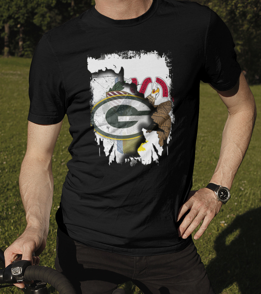 Illinois State Flag Blended With Green Bay Packers T-Shirt