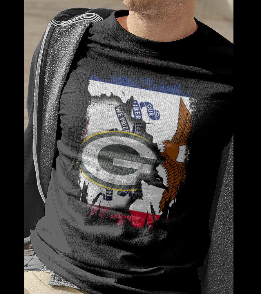 Iowa State Flag With Green Bay Packers Logo Eagle T-Shirt