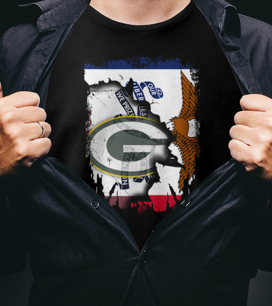 Iowa State Flag With Green Bay Packers Logo Eagle T-Shirt