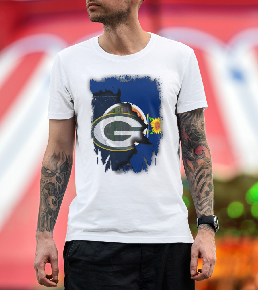 Kansas State Flag with Green Bay Packers Logo and Sunflower T-Shirt