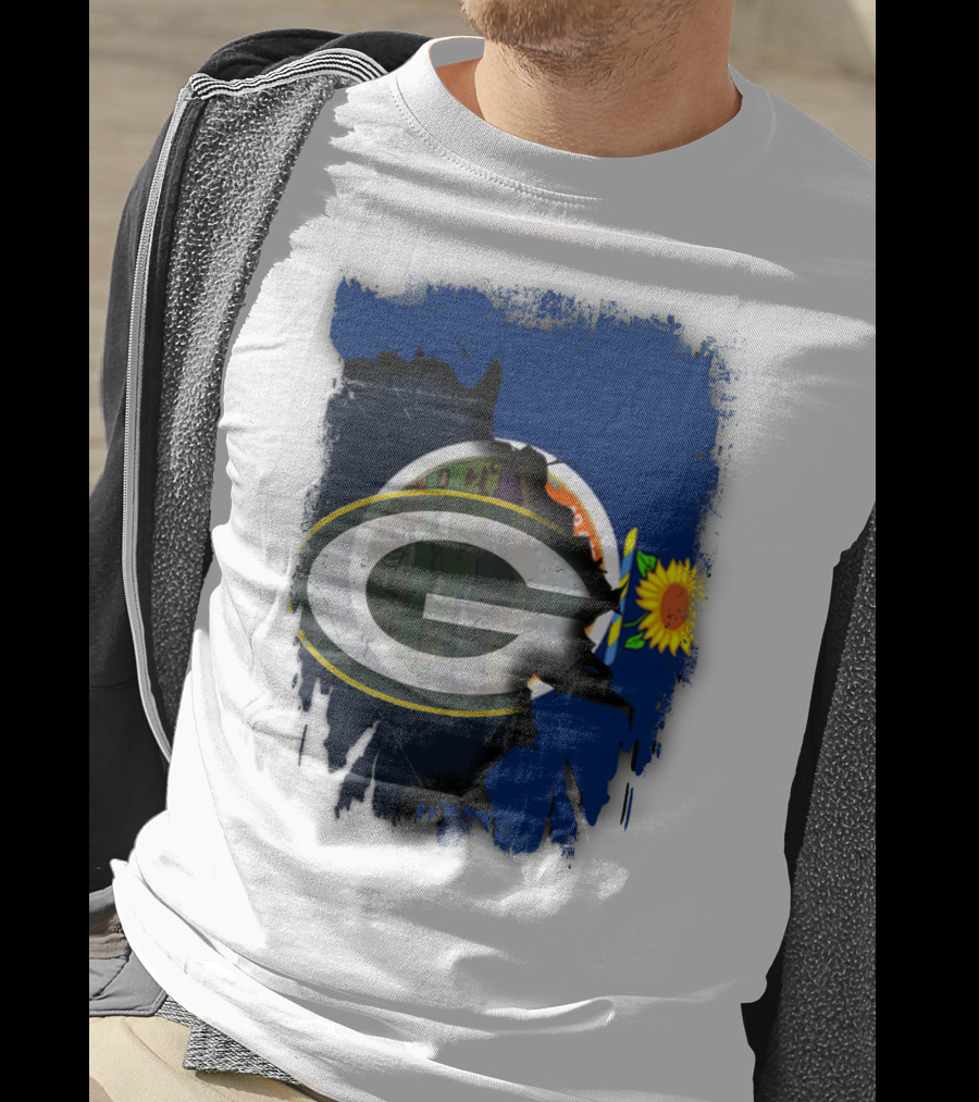 Kansas State Flag With Green Bay Packers Logo And Sunflower T-Shirt