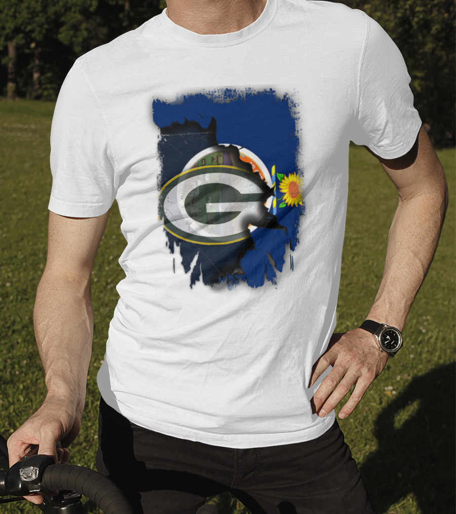 Kansas State Flag With Green Bay Packers Logo And Sunflower T-Shirt