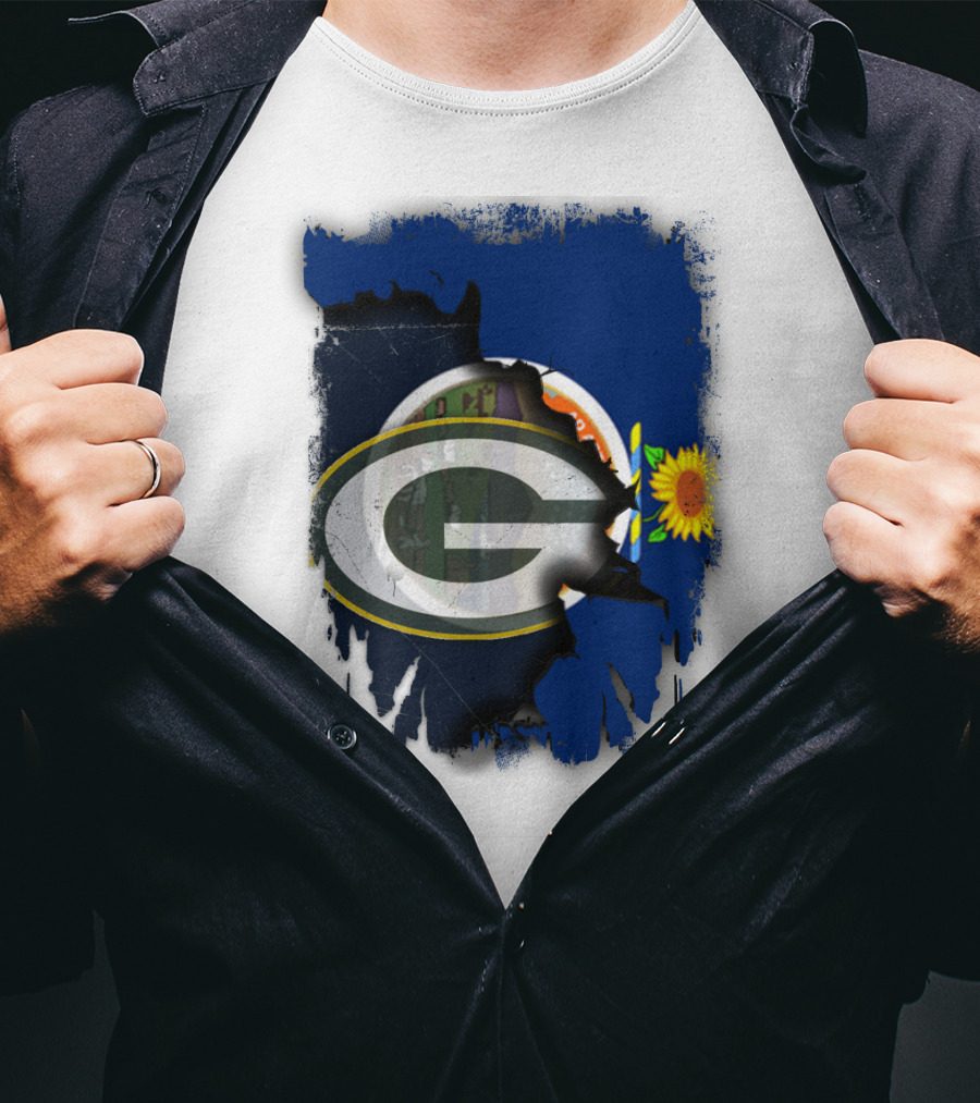 Kansas State Flag With Green Bay Packers Logo And Sunflower T-Shirt
