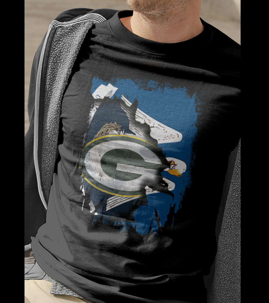Together Louisiana With Packers And Eagle Football Fusion T-Shirt