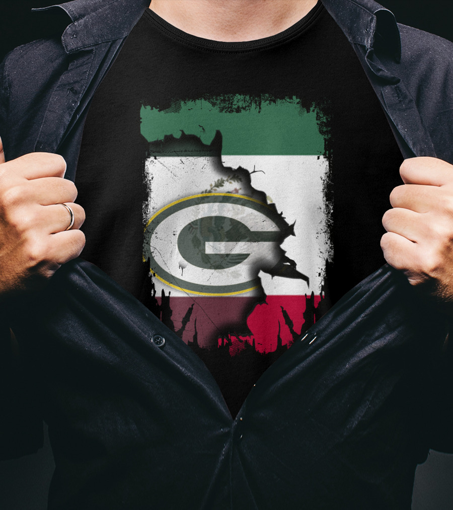 Mexico Flag With Green Bay Packers T-Shirt