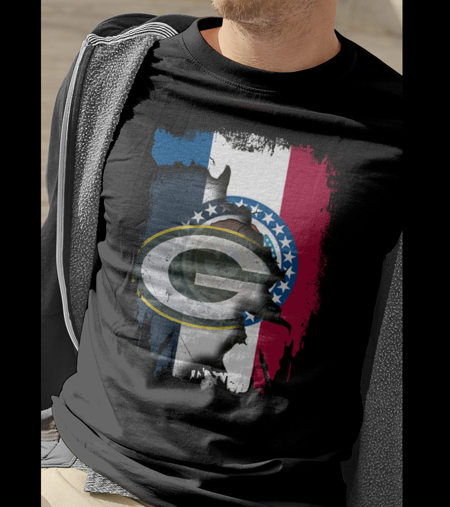 Missouri Flag With Green Bay Packers Logo Fusion T-Shirt