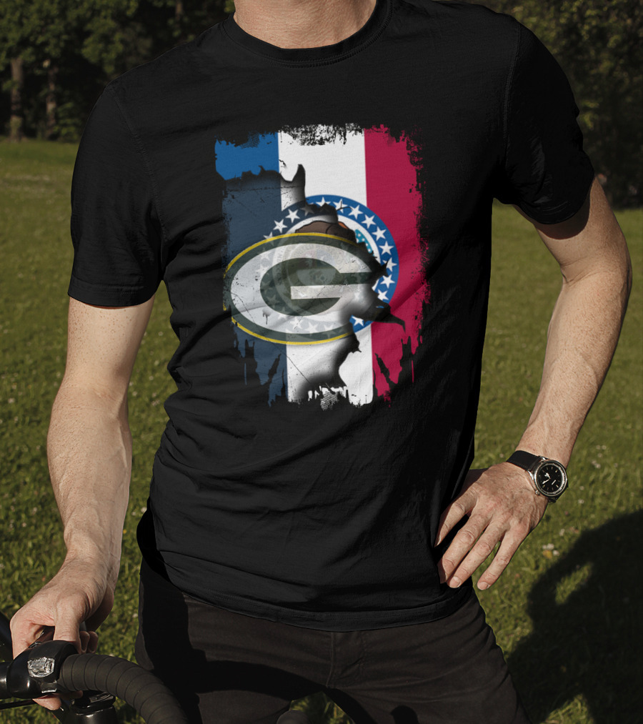 Missouri Flag With Green Bay Packers Logo Fusion T-Shirt