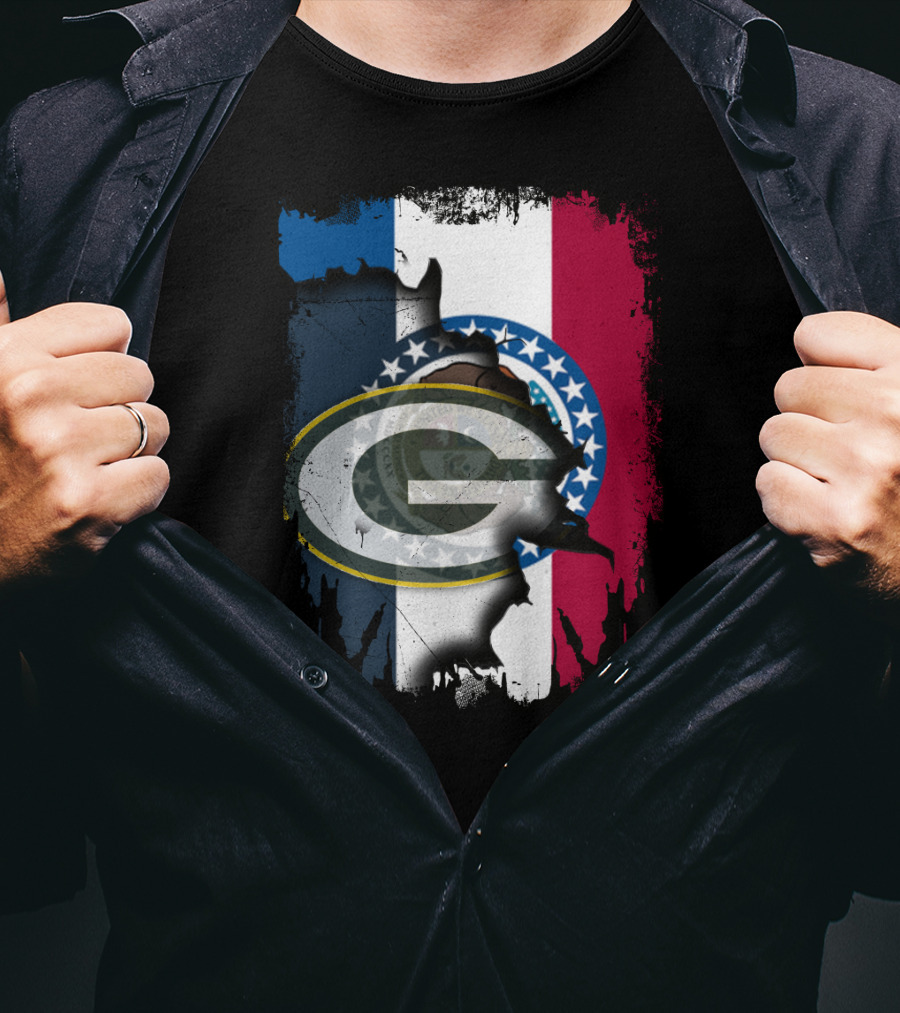Missouri Flag With Green Bay Packers Logo Fusion T-Shirt